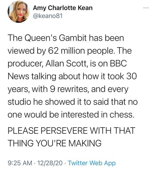 Amy Charlotte Kean Tweet Allan Scott Queen's Gambit